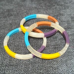 Plunder Colorblock Resin Bangle Set — Yellow, Blue, Purple, Orange, Cream